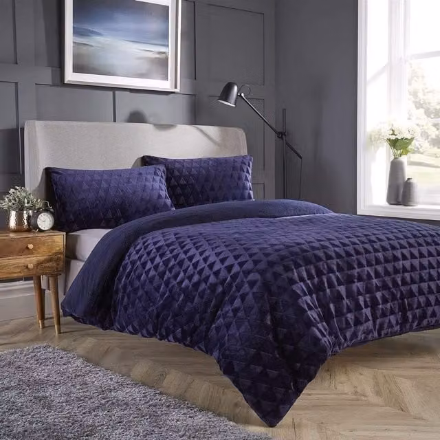 NewEdgeBlinds Blue Graphic Reversible Fleece Duvet Set, W/D/H: 90 x 200 cm