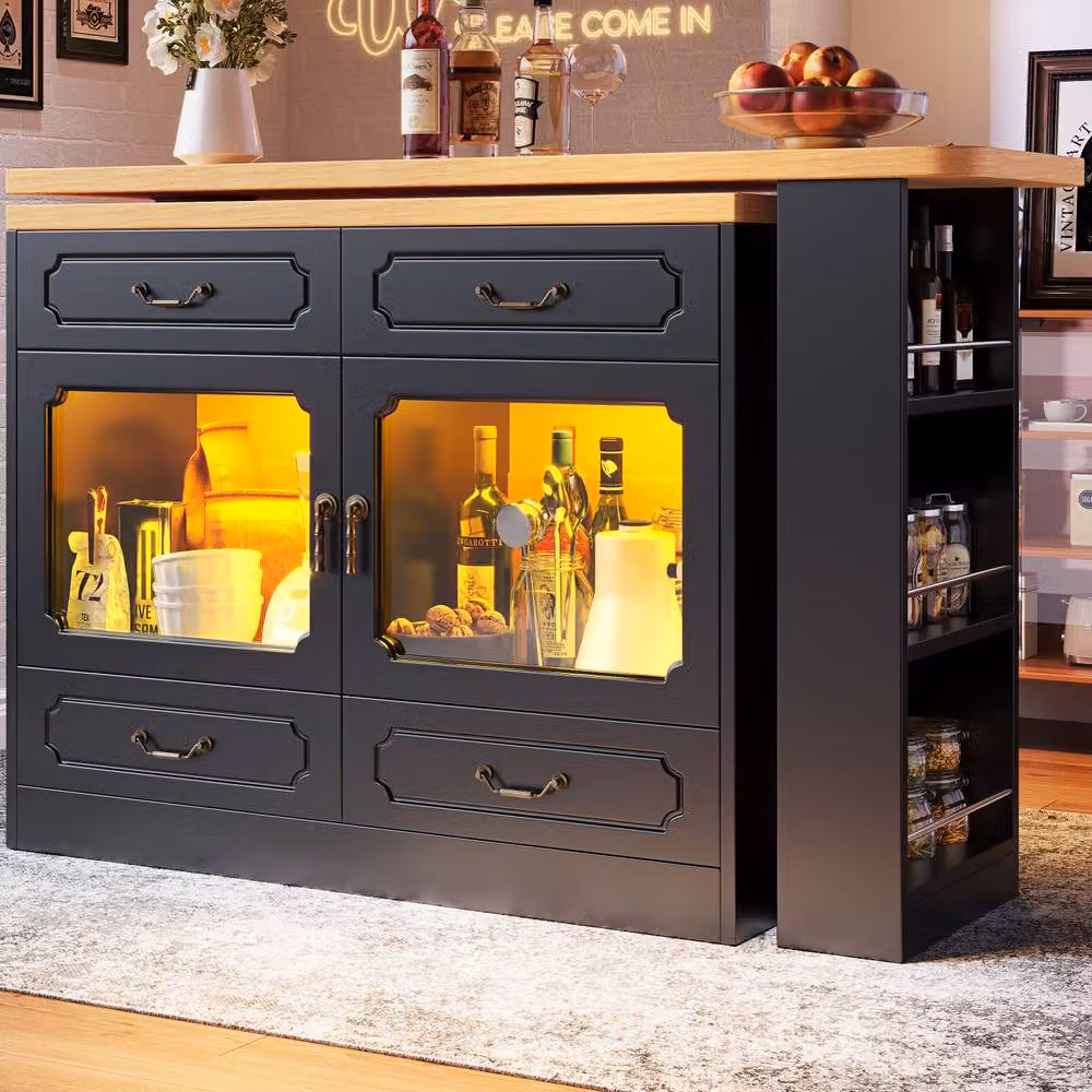 Rolipo Extendable Black Rotating Bar Table Kitchen Island with Storage – 4