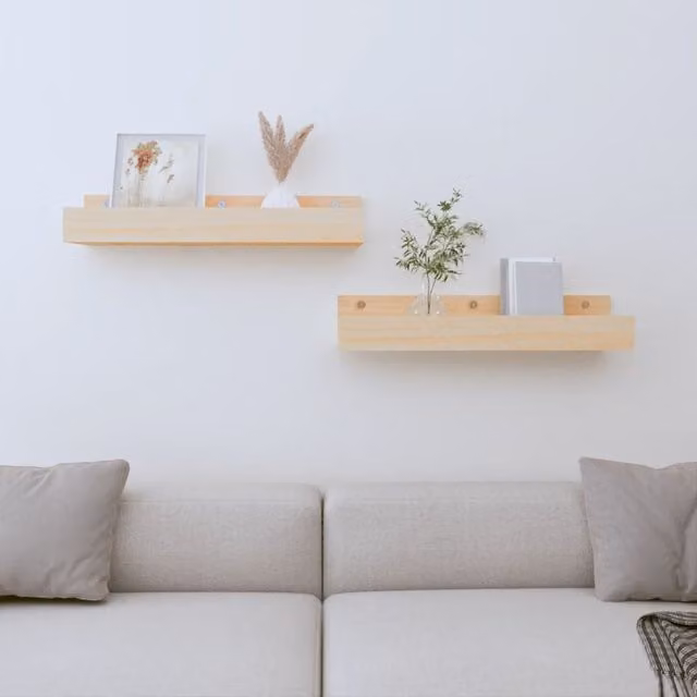 Berkfield Home Set of 2 Rustic Solid Wood Pine Wall Shelves, Brown, W: 50 cm, D: 12 cm, H: 9 cm