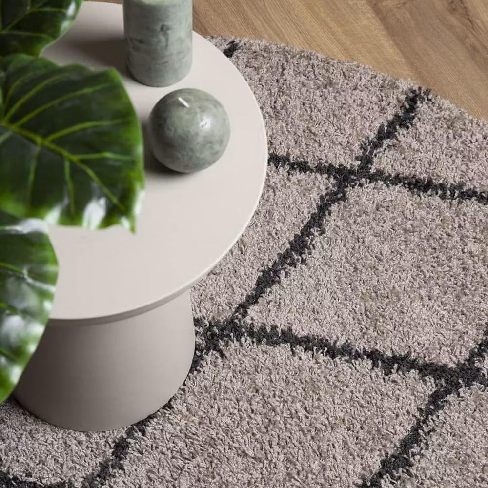 Berkfield Home PAMPLONA Round Shaggy Rug, High Pile Modern Design in Beige and Anthracite, Diameter: 100 cm – 4