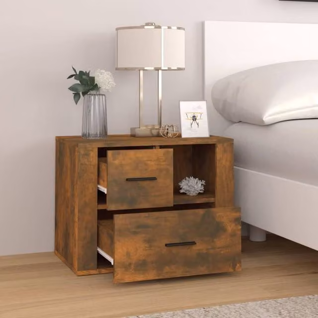 Berkfield Home Classic Bedside Cabinet in Smoked Oak Brown, W: 60 cm, D: 36 cm, H: 45 cm