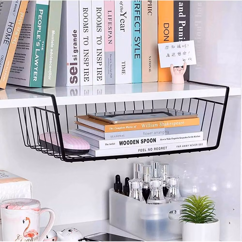 KORVIXA Set of 2 Large Black Metal Mesh Under Shelf Tables, W: 90 cm – 2