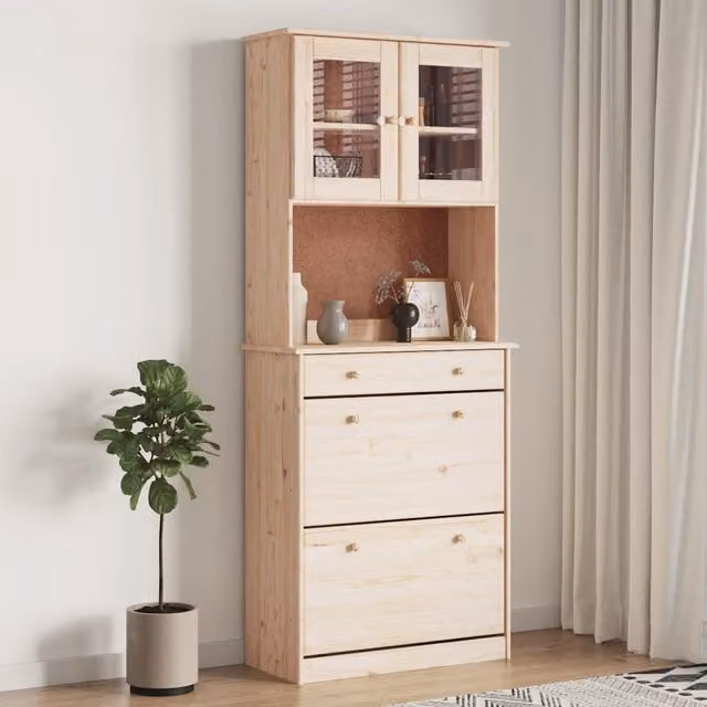 Berkfield Home ALTA Highboard in Brown Solid Pine with Glass Doors, W: 77 cm, D: 35 cm, H: 188 cm – 1