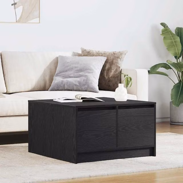 Berkfield Home Modern Square Coffee Table with Drawers in Black Oak, W/D/H: 70.5 x 70 x 40 cm