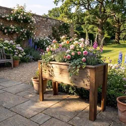 Charles Taylor Wiltshire Extra Large Jumbo Raised Wooden Garden Vegetable Trough Planter, Brown, W: 109 cm, D: 41 cm, H: 72 cm