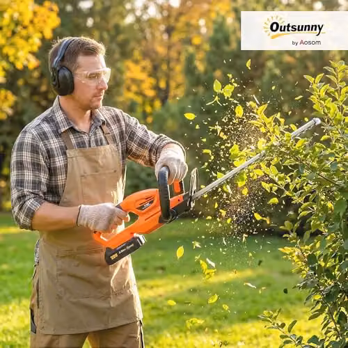 Outsunny 20 inch Cordless Reciprocating Hedge Trimmer with Rechargeable Battery, Orange – 2