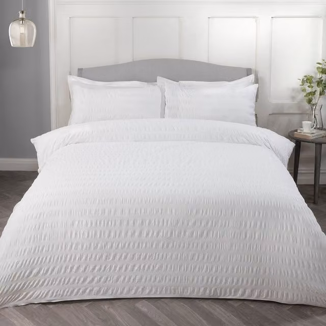 Divante White Striped Seersucker Cotton Duvet Set for Summer, 200 x 200 cm