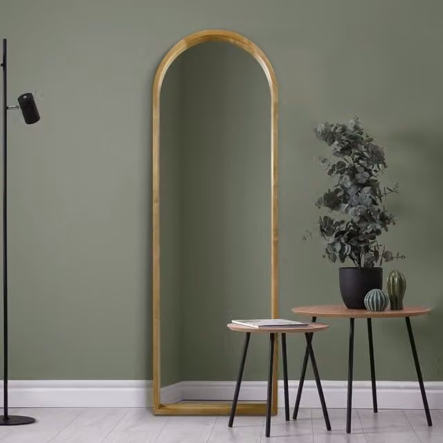 MirrorOutlet The Naturalis Solid Oak Framed Arched Leaner Wall Mirror, Brown, W: 60 cm, H: 180 cm