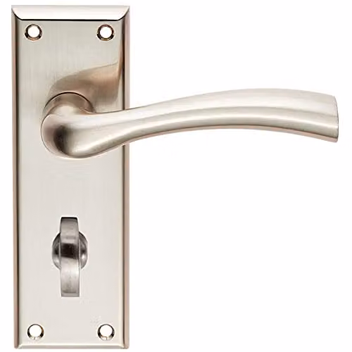 Loops Chunky Curved Tapered Handle on Bathroom Backplate, Brushed Silver Nickel Plate, W: 15.0 cm, H: 5.0 cm