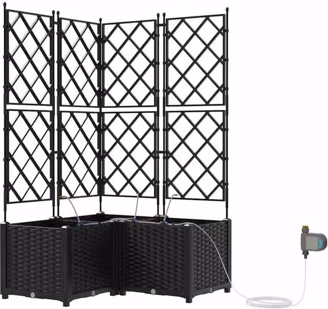 Berkfield Home Garden Planters with Water Irrigation System, 3 Piece Set, Black