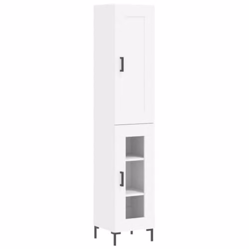 vidaXL Modern White Highboard with Glass Doors, W/D/H: 34.5 x 30.6 x 180 cm