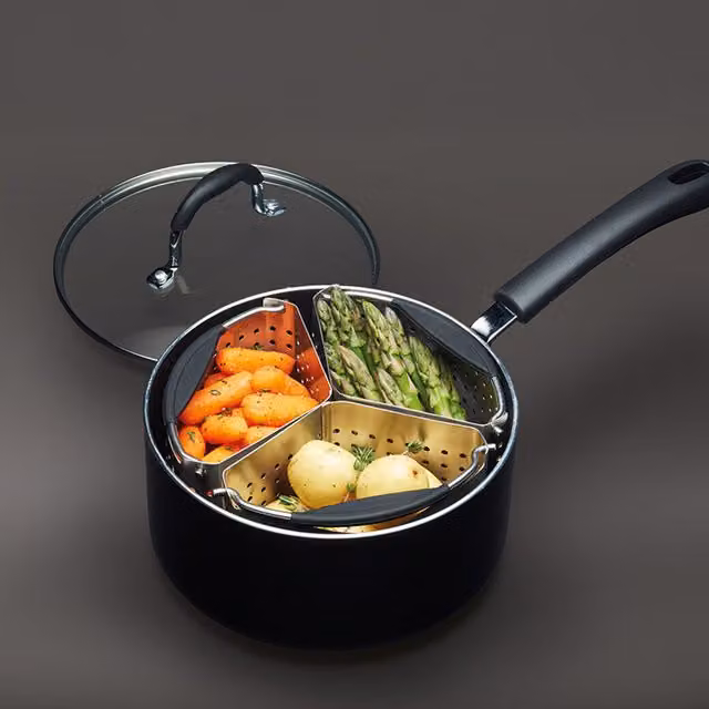 MasterClass Stainless Steel and Silicone Set of 3 Rectangular Saucepan Divider Baskets in Silver or Grey