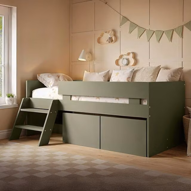Flair Logan Low Sleeper Bed with Toybox in Green