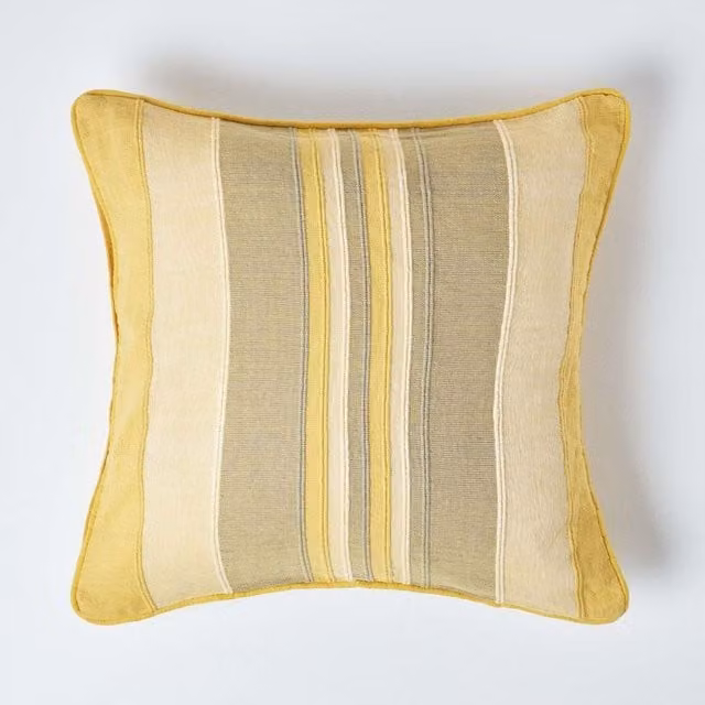 Homescapes Morocco Cotton Striped Cushion Cover, Yellow, W: 60 cm x H: 60 cm