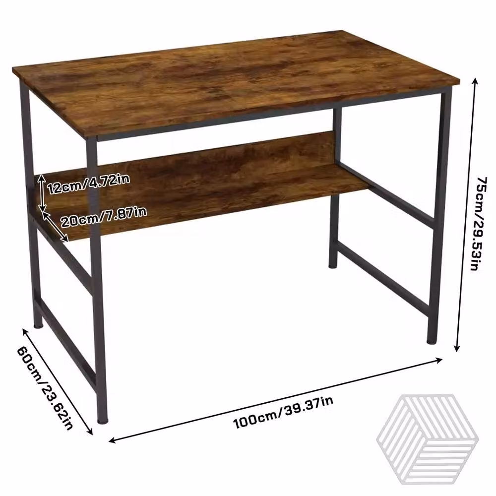 FORGEVIO 2-Tier Industrial Computer Desk with Metal Frame and MDF Storage in Brown, W: 120 cm, D: 60 cm, H: 75 cm – 2