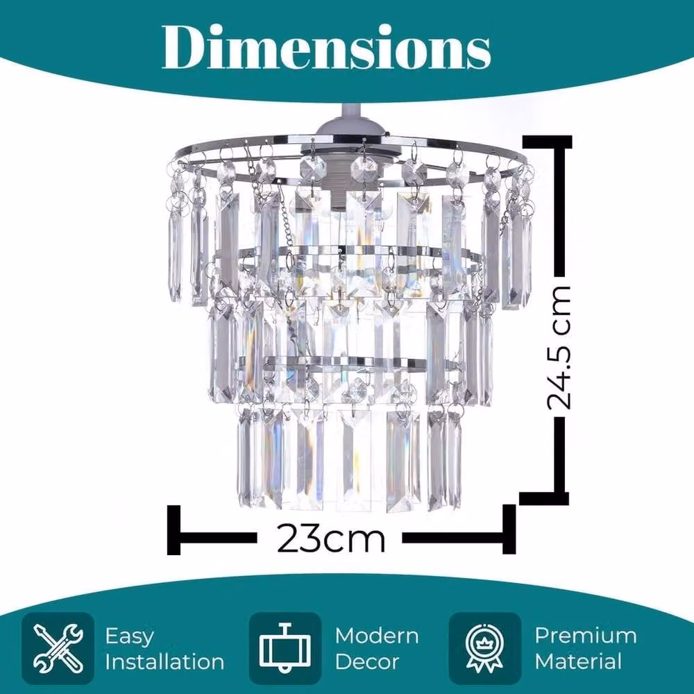EONLION 3-Tier Crystal Lamp Shade for Ceiling and Table Lamps in Transparent and Chrome – 2