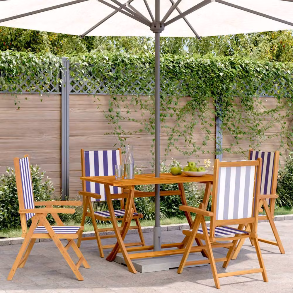 Berkfield Home Set of 4 Reclining Maritime Striped Garden Chairs in Blue and White with Oiled Acacia Wood – 2
