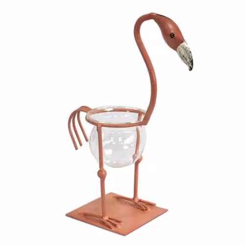Ancient Wisdom Pink and Red Metal Flamingo Hydroponic Tabletop Decor – 1