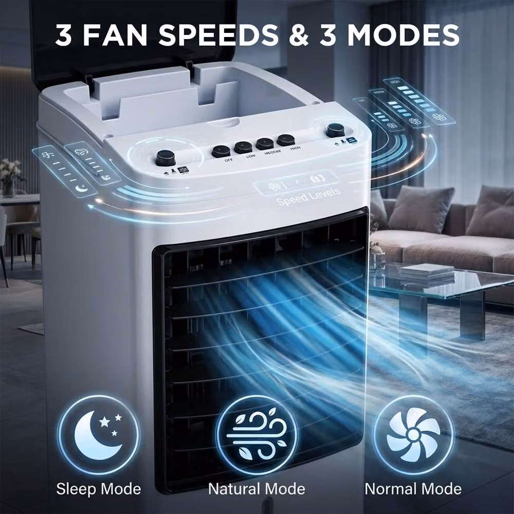 Alivio 4L Air Cooler and Humidifier in White with 65W Power, 120 Degree Oscillation and 2 Ice Packs – 7