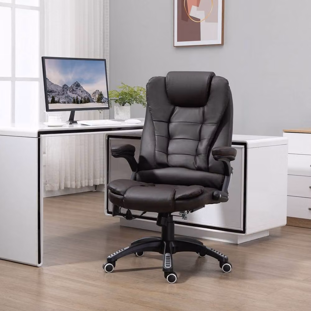 Rolipo Heated 6-Point Massage Executive Office Chair in Brown PU Leather – 3