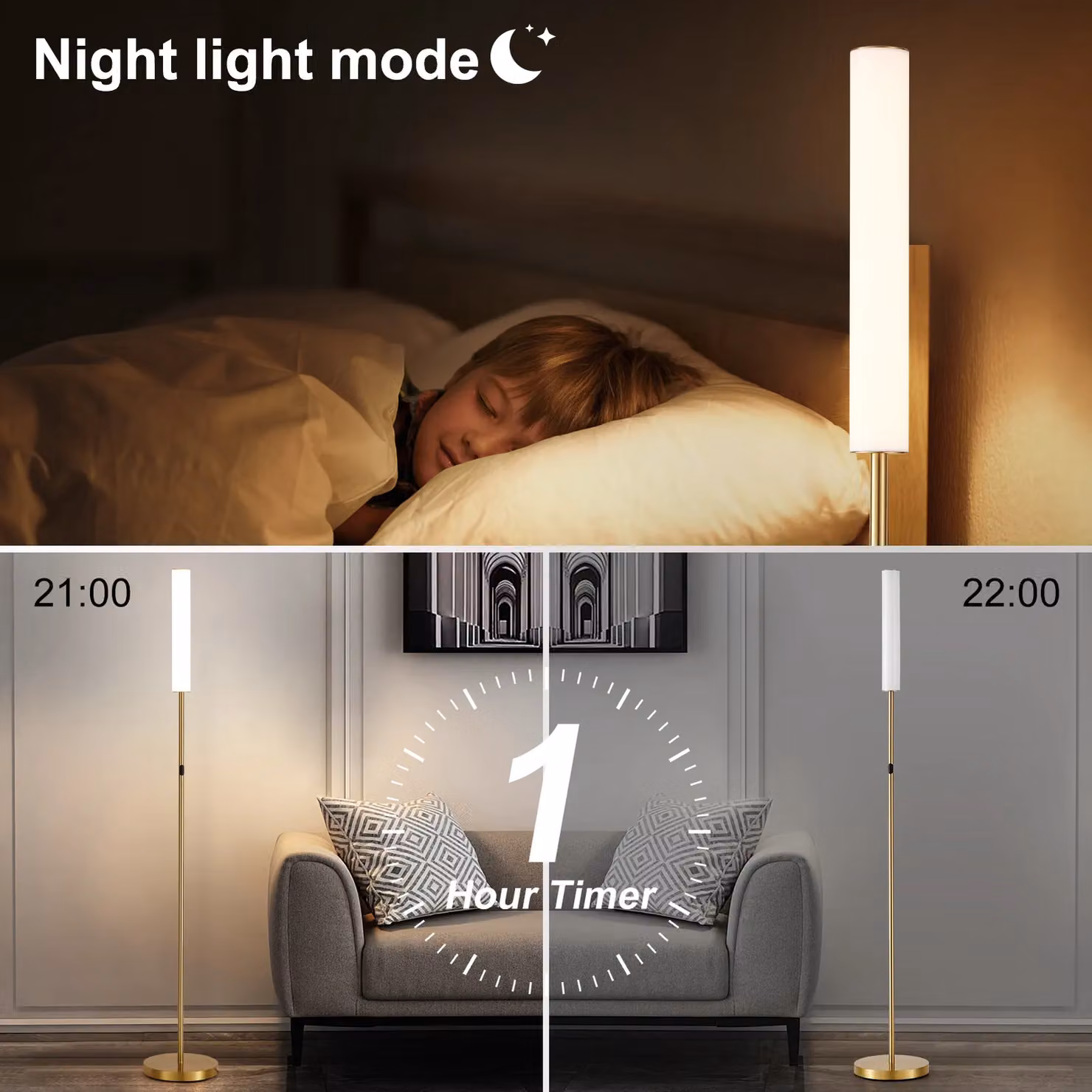 Harper Living Modern Brass LED Floor Lamp with Remote and Touch Control, Dimmable Gold Standing Reading Lamp with White Cylinder Shade – 3