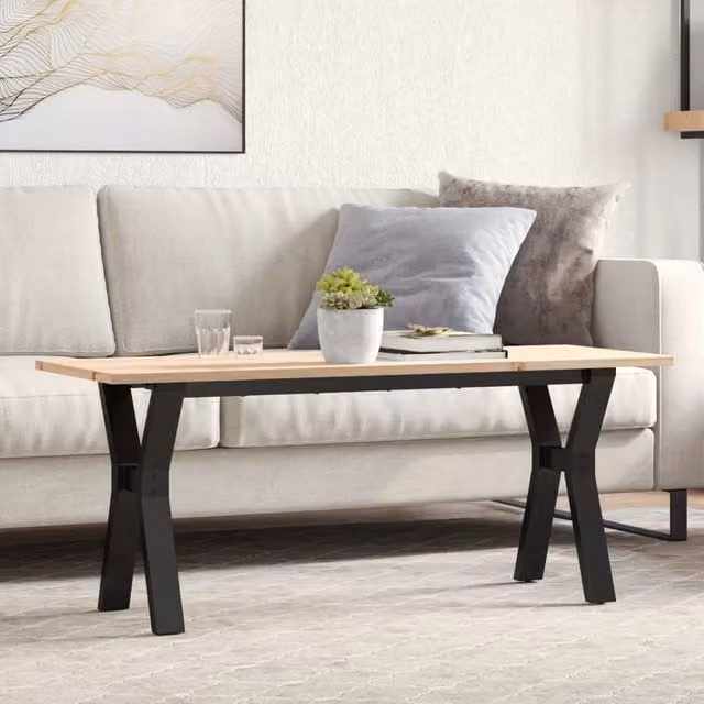 Berkfield Home Y-Frame Coffee Table in Brown Solid Pine and Steel, W/D/H: 110 x 40 x 45 cm