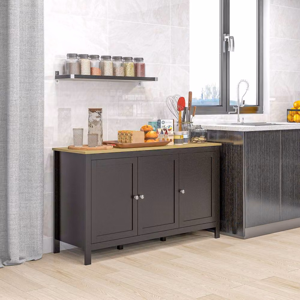 STILVORA Modern Black Lacquered Sideboard with 3 Doors and Adjustable Shelves – 2