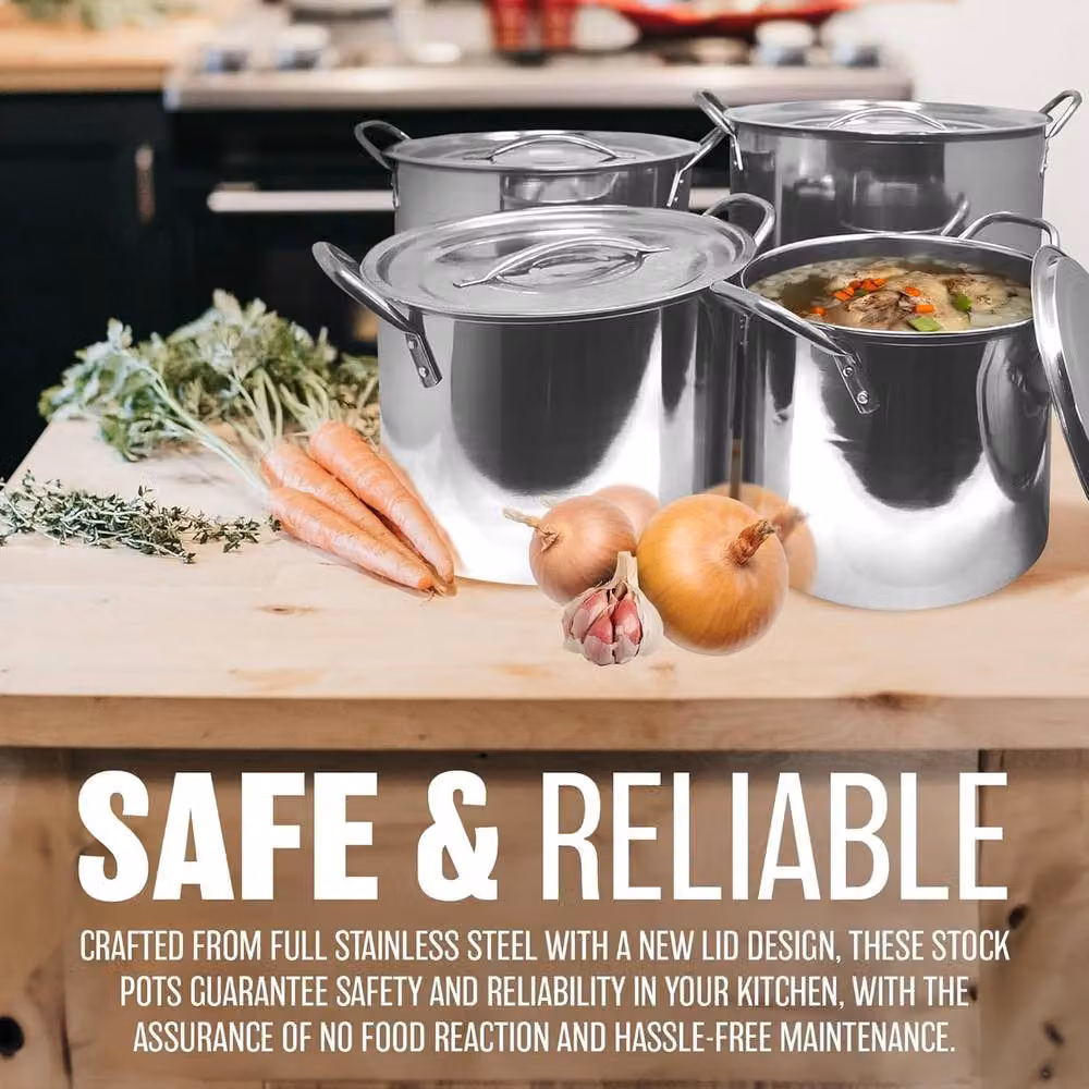 BARGAINS-GALORE 4-Piece Large Stainless Steel Catering Deep Stock Pots in Metallic Silver – 3