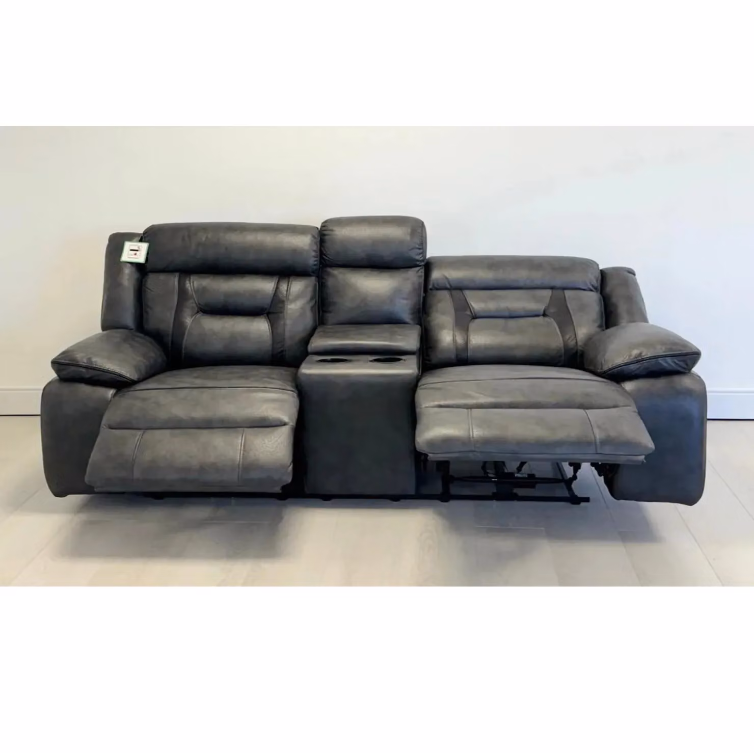 Snugg Furniture UK Limited Novan 2 Seater Electric Recliner Sofa Suite in Black Synthetic Leather with USB Charging and Cup Holders – 2