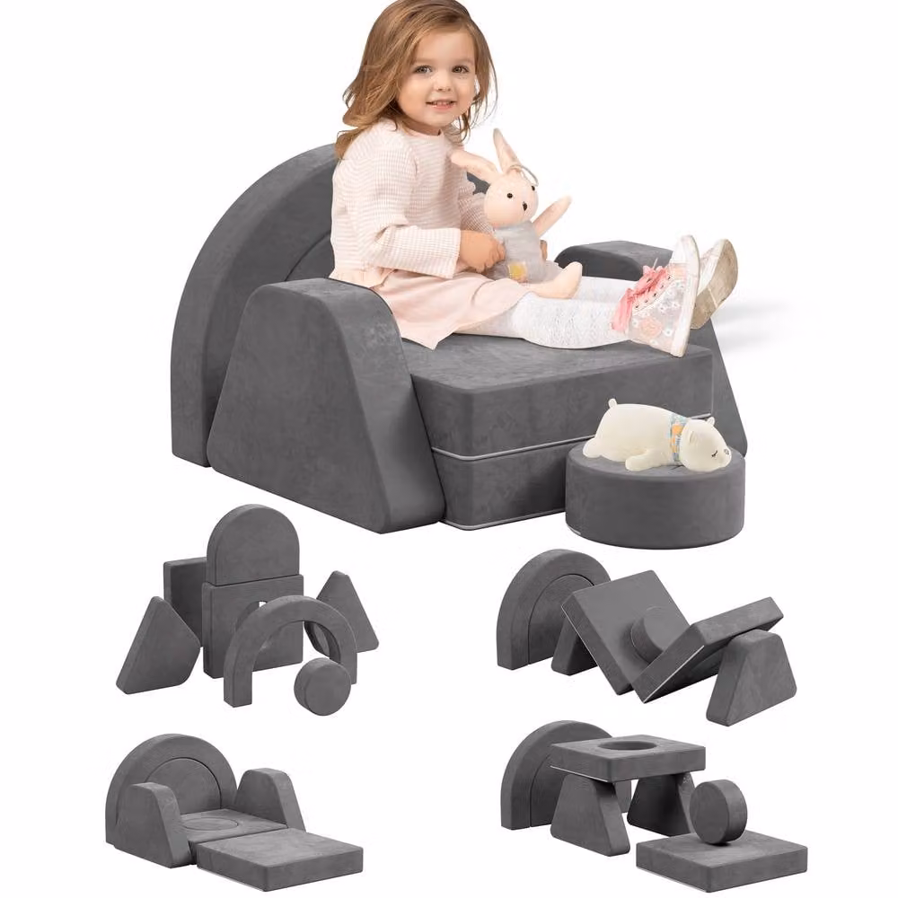 KEEPREAPER Soft Modular Kids Play Couch with Cushions in Grey – 2