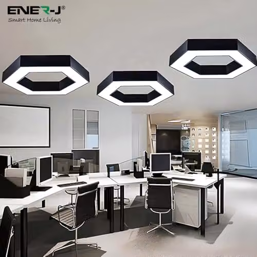 ENER-J HexaGlow Modern Hexagon LED Ceiling Light in Black with Remote Control and CCT Adjustable Colour Temperature – 5