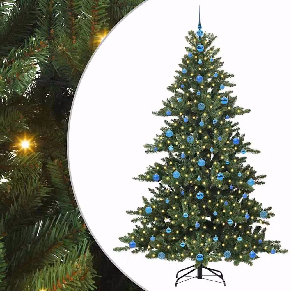 Berkfield Home Artificial Hinged Green PVC Christmas Tree with 300 Warm White LEDs, Height: 210 cm – 2