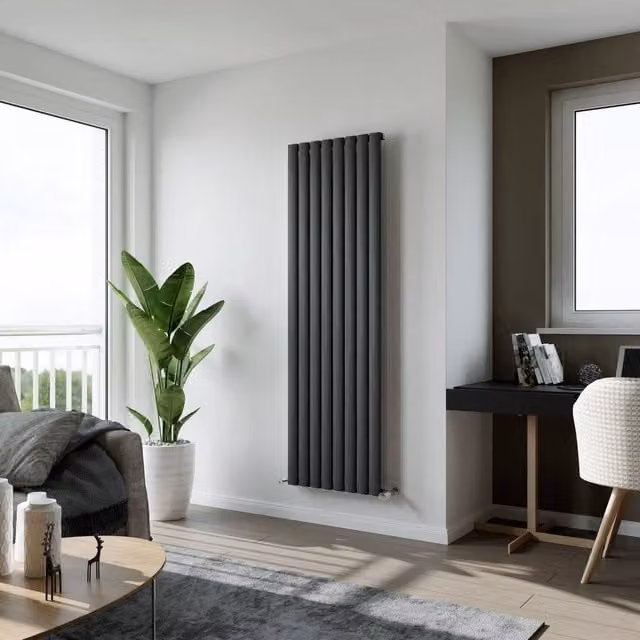 Bathroom Kingdom Delta Anthracite Single Flat Panel Vertical Towel Rail in Grey, H 180 cm x W 55.5 cm