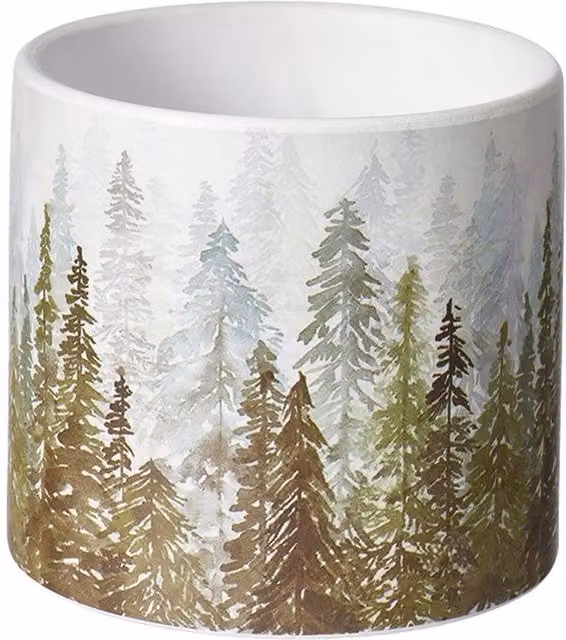Kingsbury Gifts Forest Fir Tree Print Indoor Ceramic Pot, Multicolour, Diameter: 10.5 cm