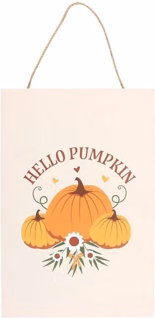 Kingsbury Gifts Autumn Days Hello Pumpkin Multicolour Hanging Sign, H: 30 cm