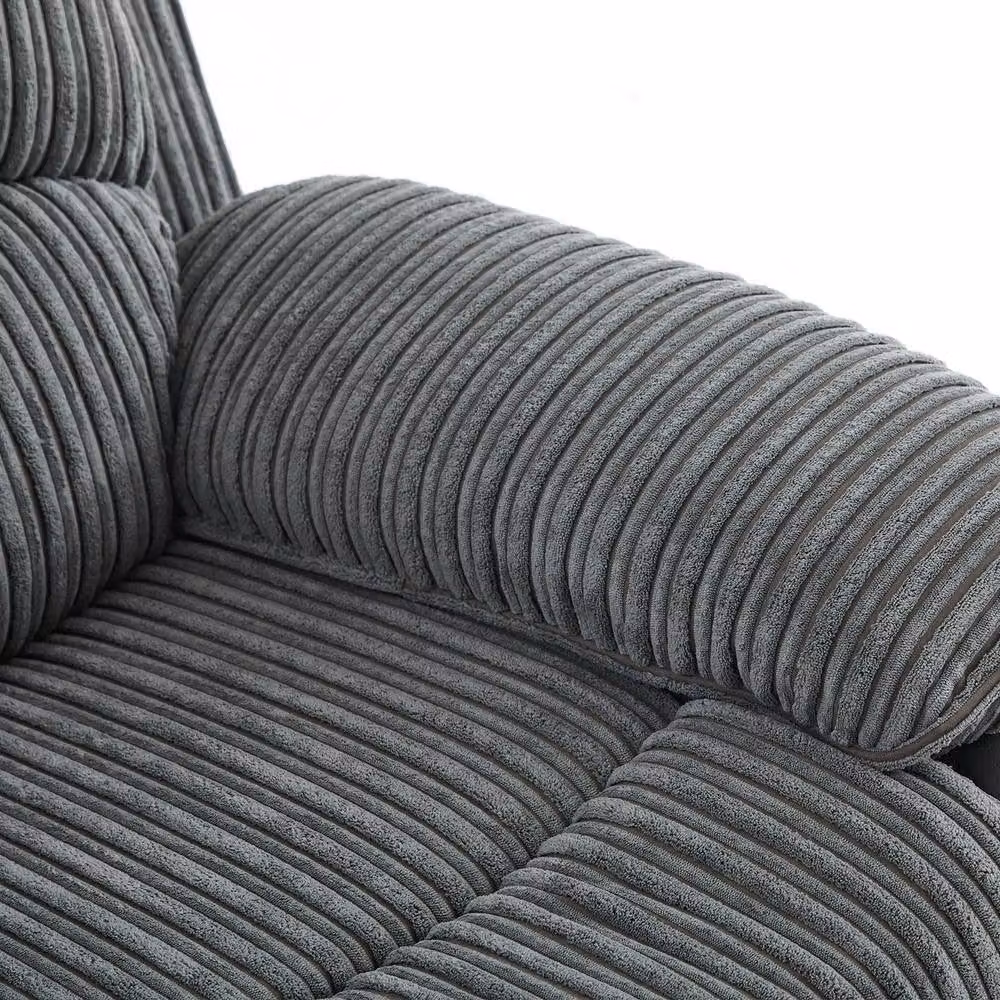 FURNITURE ONE Electric Reclining Sofa Set in Grey Corduroy Fabric – 7