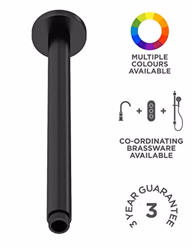 nuie ARM416 Arvan Modern Round Ceiling Mounted Shower Arm in Matt Black – 2