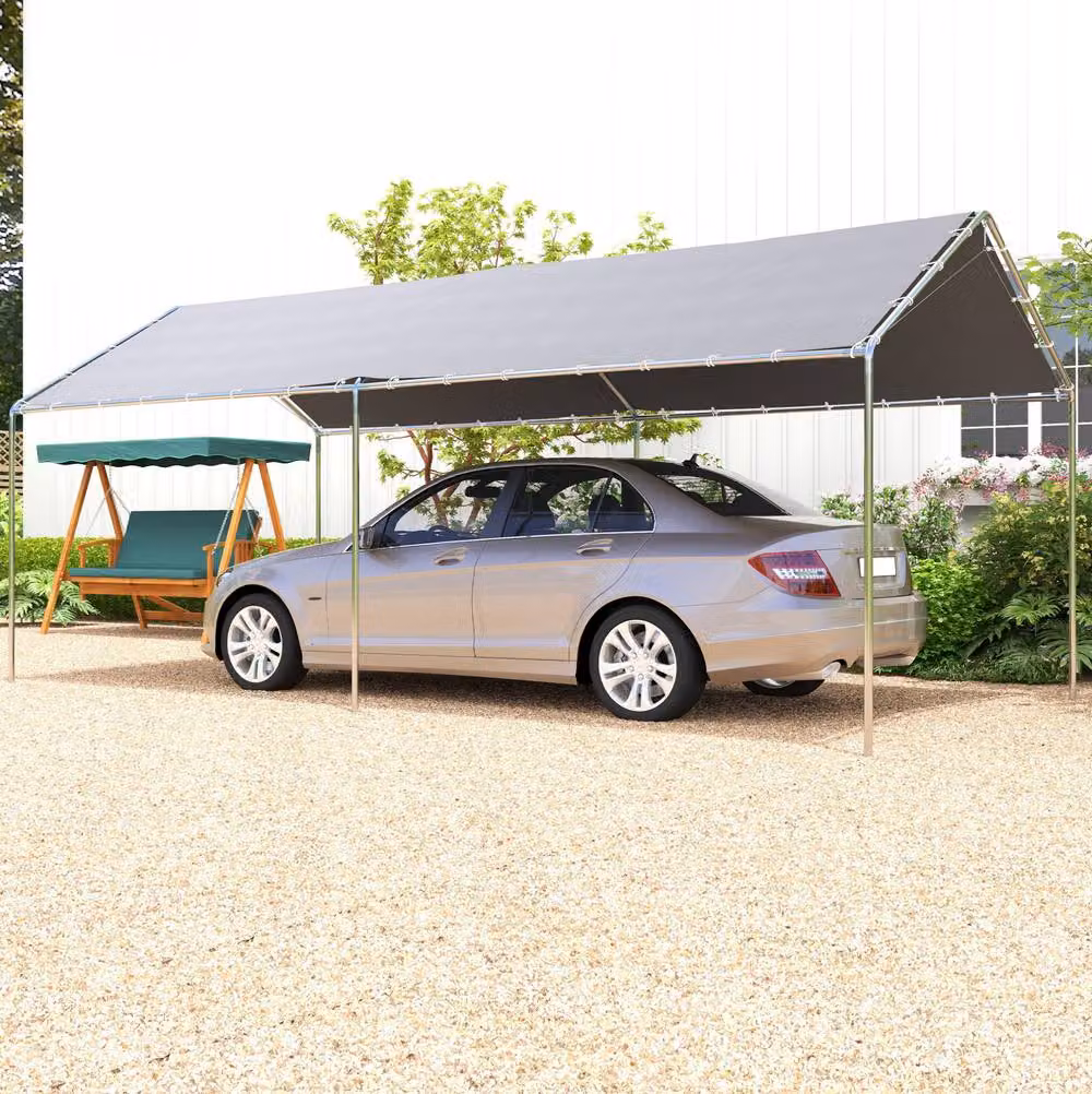 STILVORA Grey Carport Shelter with Galvanised Steel Frame, W: 6 m, D: 3 m, H: 2.6 m – 2