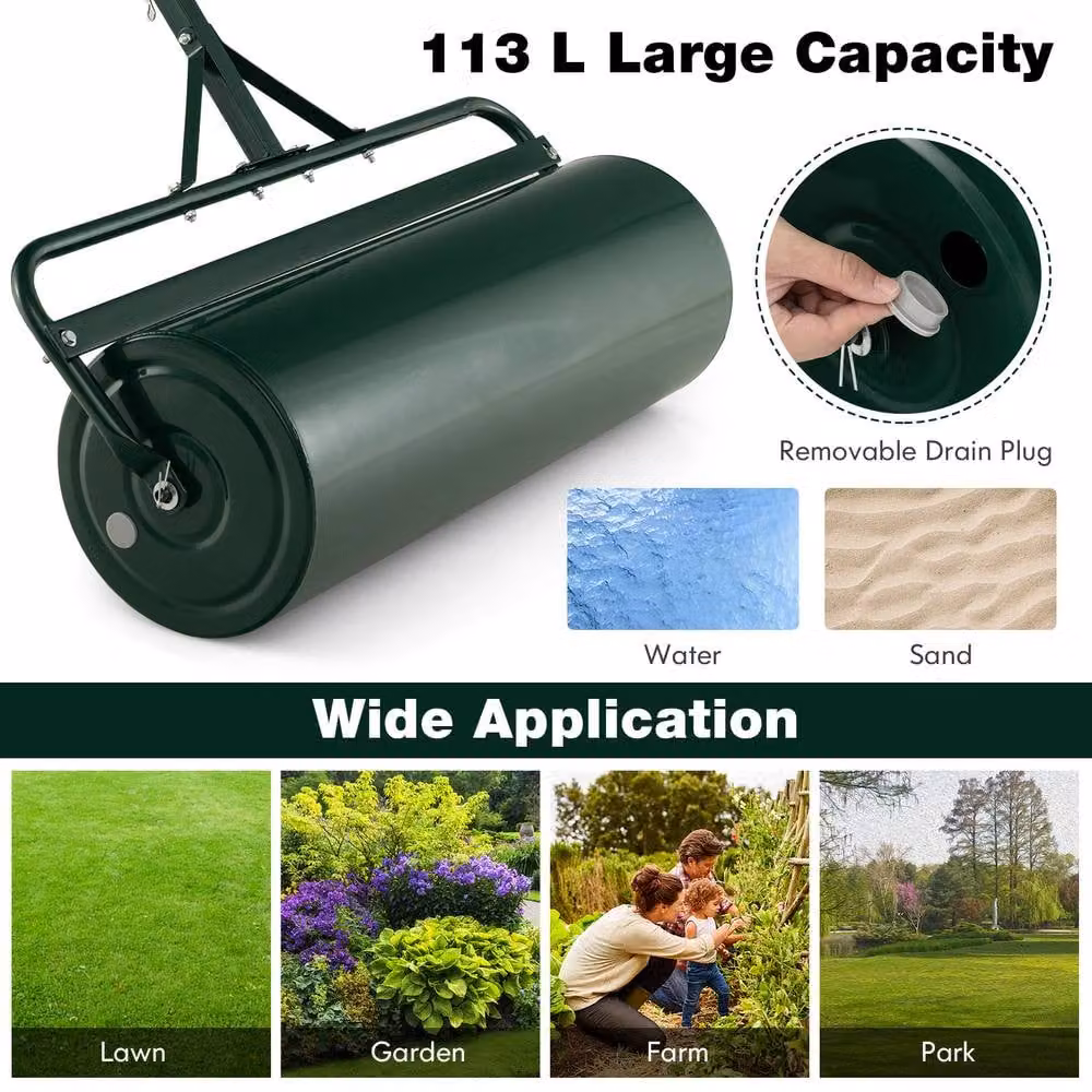 Gymax 113L Lawn Roller in Green with Detachable Gripping Handle – 10