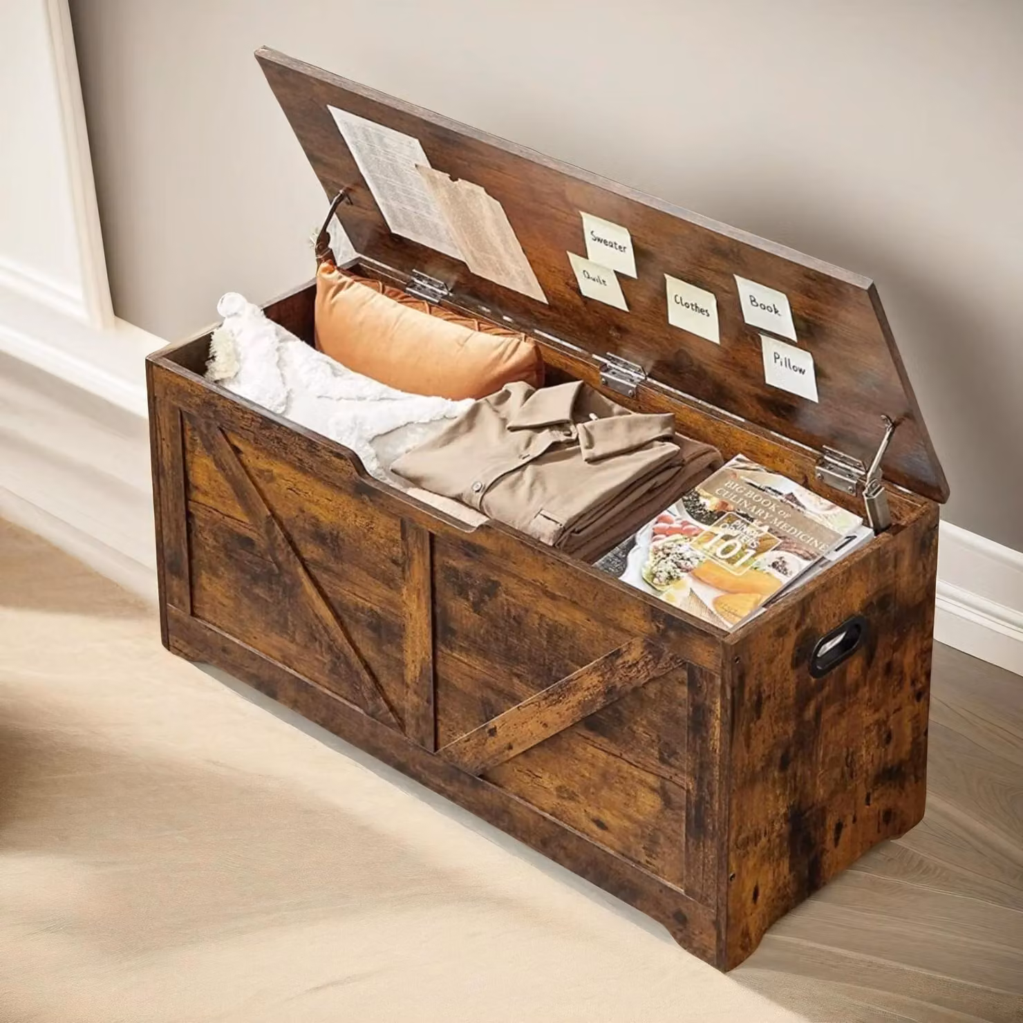 Rafaelo Mobilia Wooden Storage Chest and Shoe Bench in Brown, W/D/H: 136 x 40 x 46 cm – 2