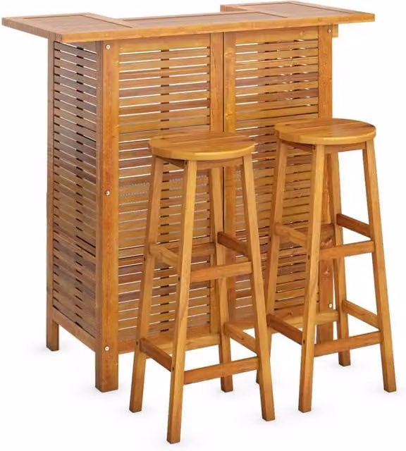 Berkfield Home Beautiful 3 Piece Garden Bar Set in Brown Solid Acacia Wood – 1