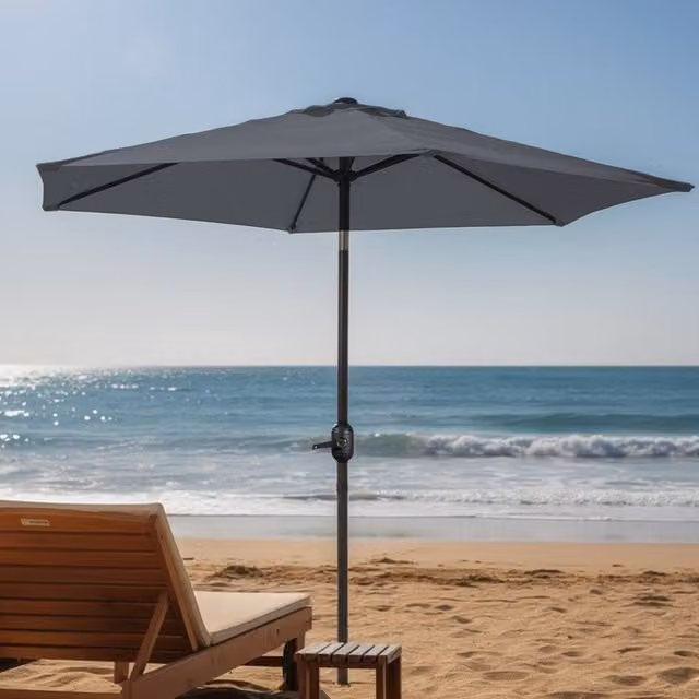 KEPLIN 2m Tilting Parasol Umbrella in Grey with UPF 50+ Polyester Canopy and Steel Frame