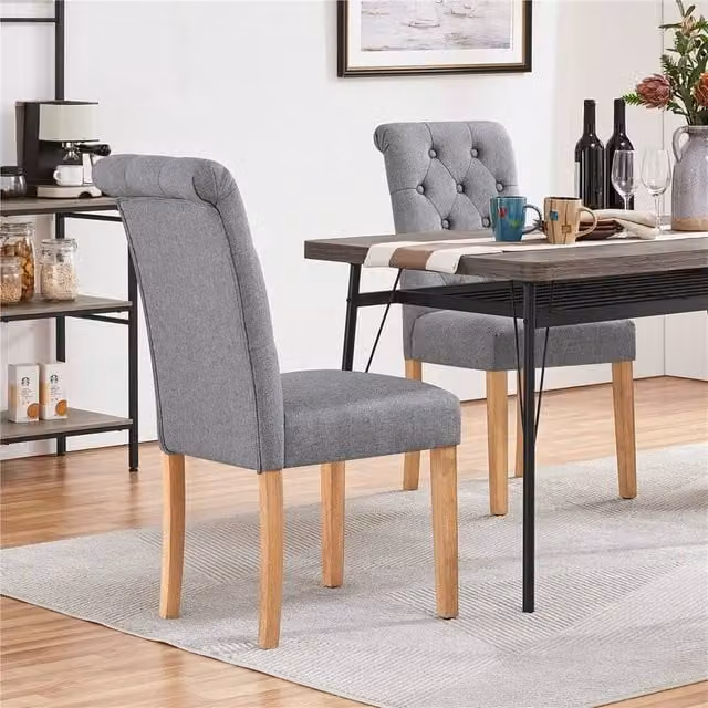EONLION Set of 2 Modern Grey Fabric Upholstered Dining Chairs – 1
