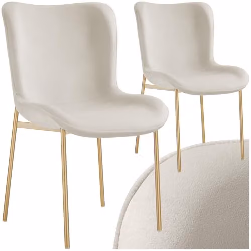 tectake Set of 2 Scandi Style Velvet Chairs with Ergonomic High Backrest and Gold Steel Legs, Beige