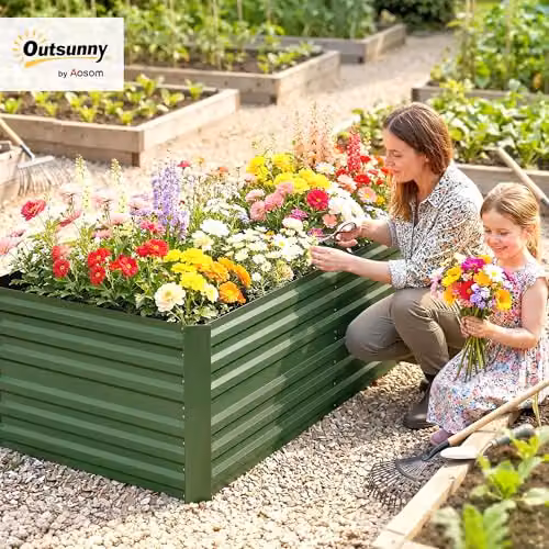 Outsunny Galvanised Steel Raised Bed for Vegetable and Ornamental Gardens, Green, W/D/H: 180 x 90 x 59 cm – 2