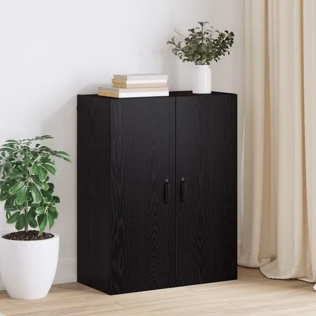Berkfield Home Black Oak Hanging Cabinet with Hinged Doors and Internal Shelves, W/D/H: 69.5 x 34 x 90 cm