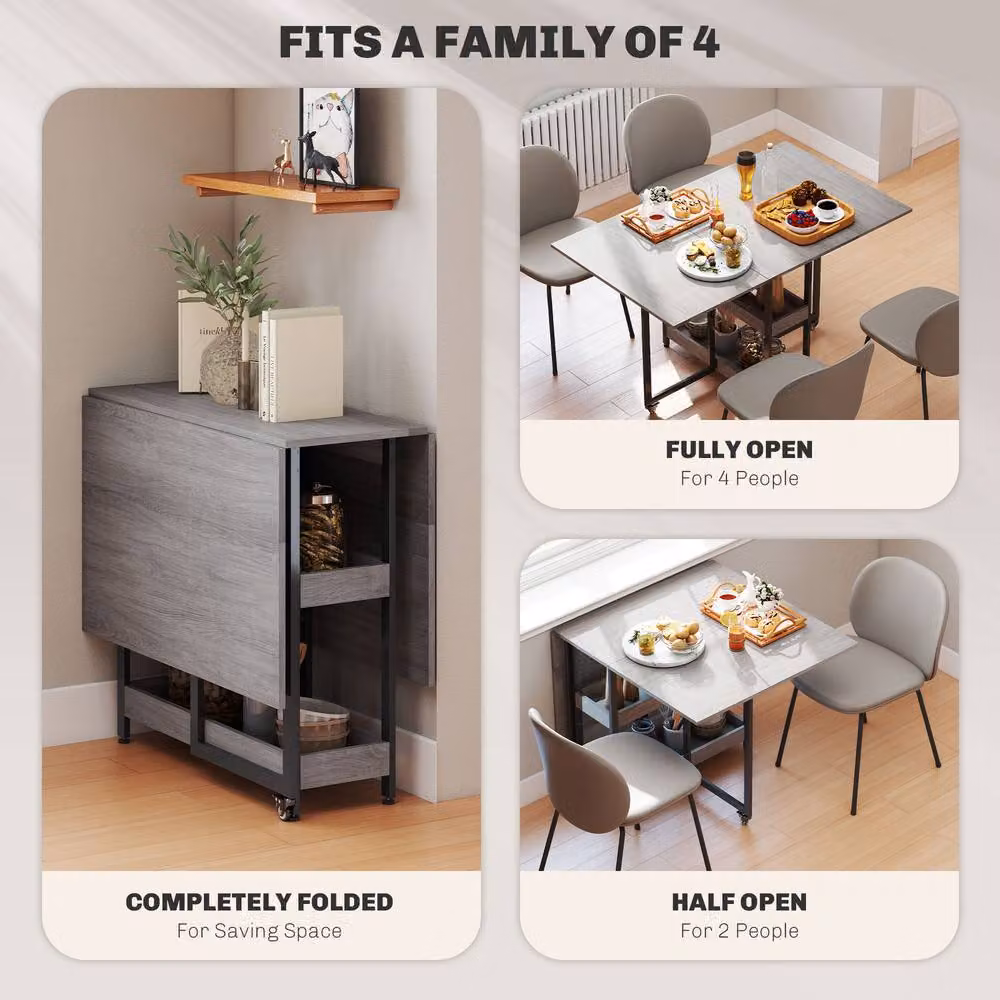 ERGOVEXA Four-Person Butterfly Drop Leaf Dining Table in Grey – 4