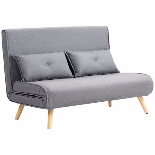 HOMCOM 2 Seater Click Clack Sofa Bed in Grey with Fabric Upholstery and Metal Frame – 1