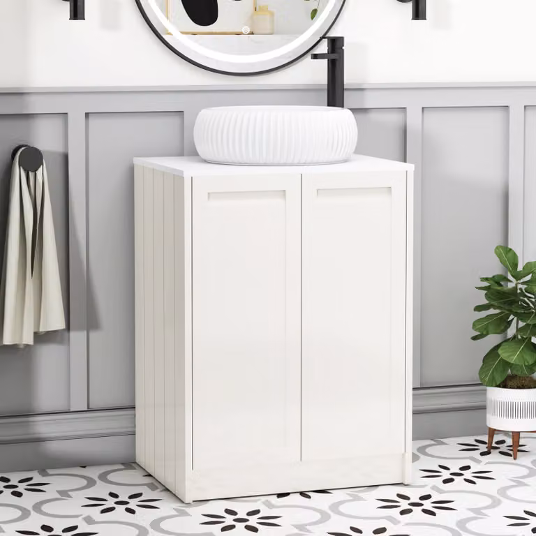 Royal Bathrooms Elmore 600mm Classic White Floor Standing 2 Door Vanity Unit with Milan Basin
