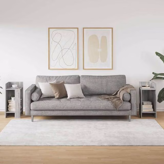 Berkfield Home Set of 2 Modern Side Tables with Shelf, Grey Sonoma, W/D/H: 25.5 x 27 x 60 cm – 1